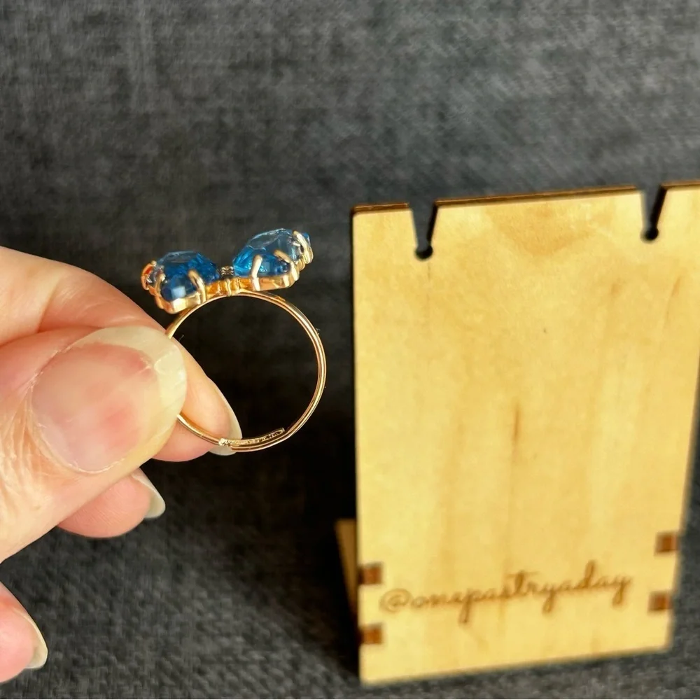 Pretty BLUE Butterfly Gemstone Fashion Ring, Gold, Adjustable